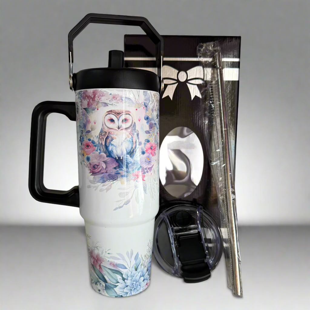 Floral Owl 30oz Stainless Steel Mug