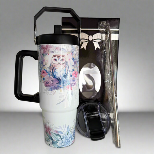 Floral Owl 30oz Stainless Steel Mug