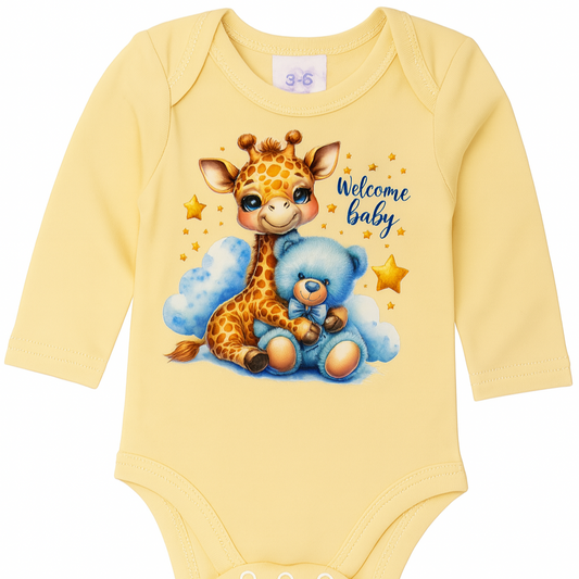 Welcome Baby - Giraffe Teddy Baby Grow